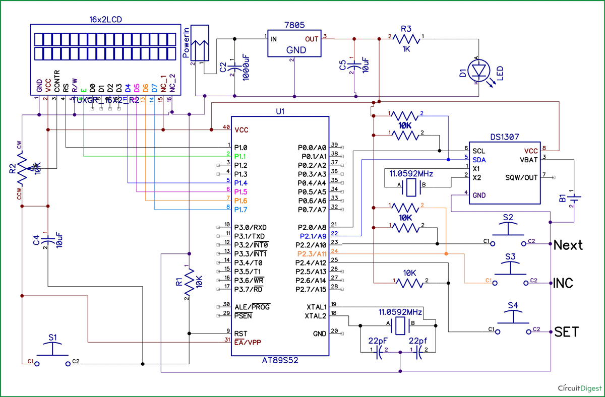 8051 Digital Clock Circuit Diagram