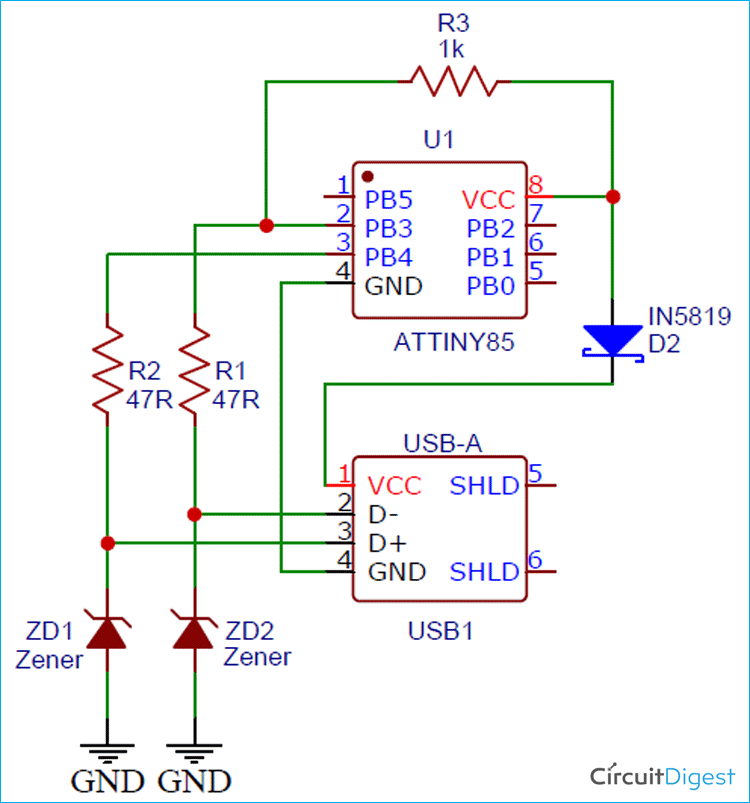 ATtiny85 Rubber Ducky Circuit Diagram