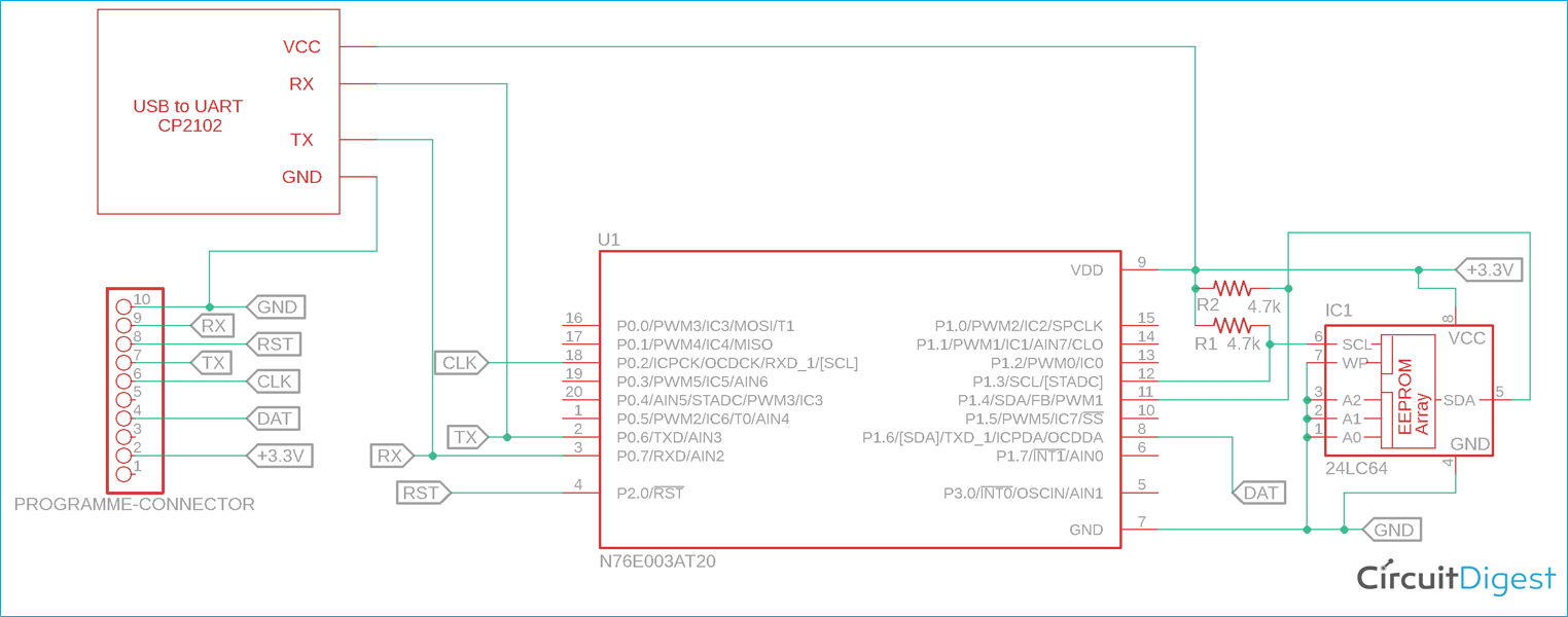 Interfacing AT24LC64 with Nuvoton N76E003 