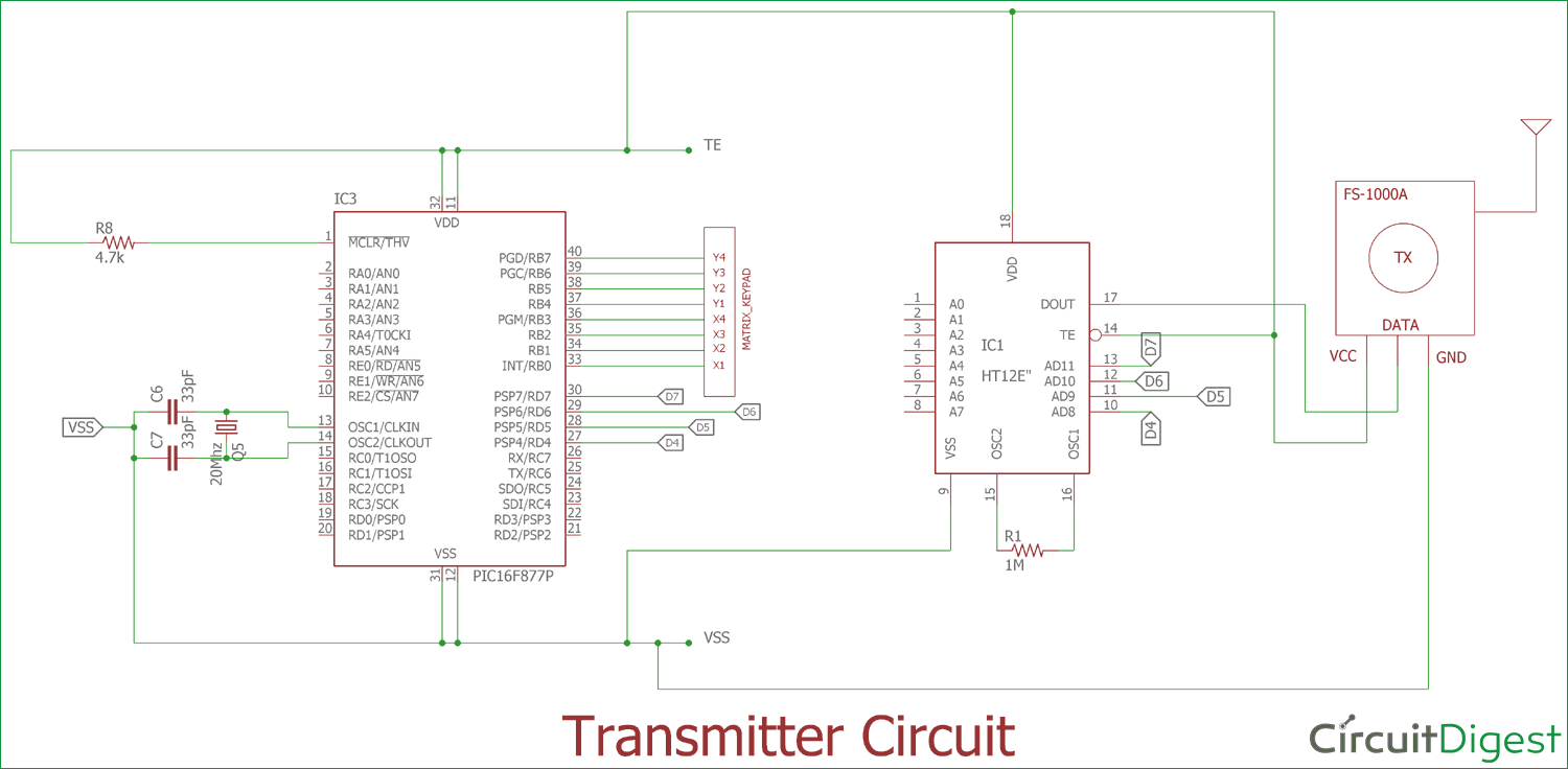 PIC to PIC Communication Transmitter side Circuit diagram