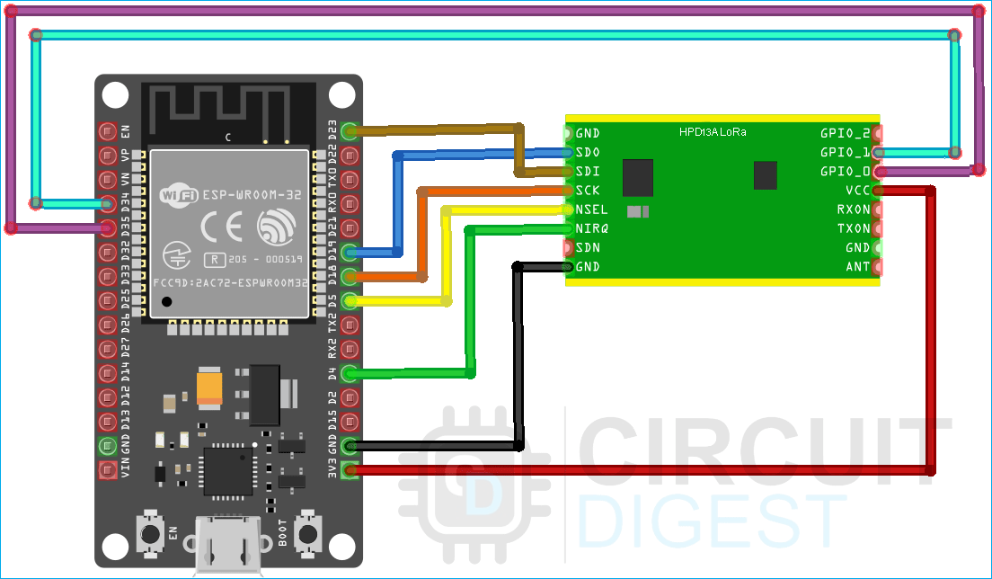 SX1276 LoRa Module with ESP32 Schematic