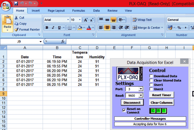 logging data to excel sheet using Arduino and PLX-DAQ