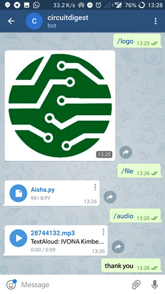 receiving files on mobile sent by raspberry pi telegram bot