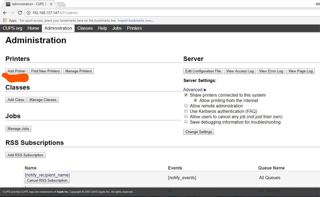 Adding a Printer to CUPS for Raspberry pi print server