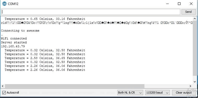 Serial monitor shows board is connected to the Wi-Fi network