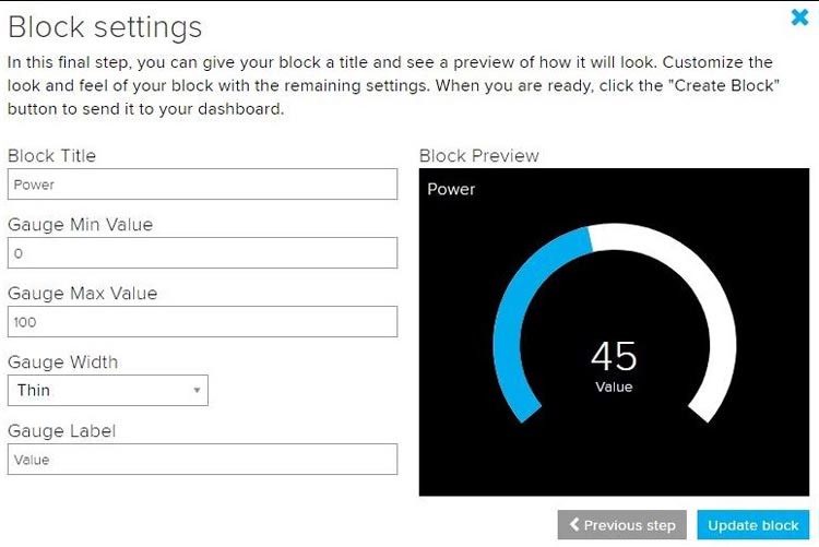 Setup the Block setting created on Adafruit Dashboard