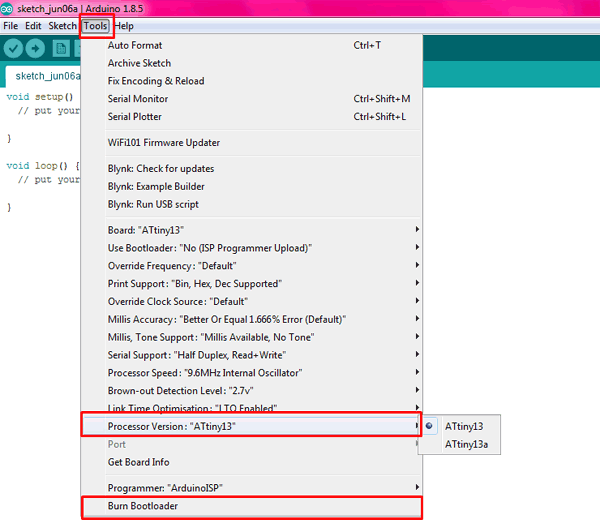 Burning Bootloader in ATtiny using IDE