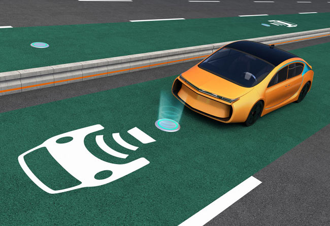 Electric Car on EV Wireless Charging Lane