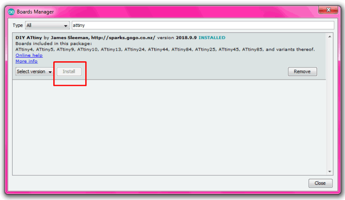 Install ATtiny13 Library in Arduino IDE