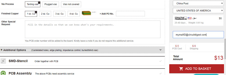 Ordering Lora Shield PCB from PCBGOGO