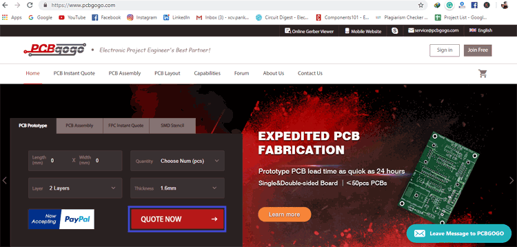 Ordering the PCB using PCBGoGo