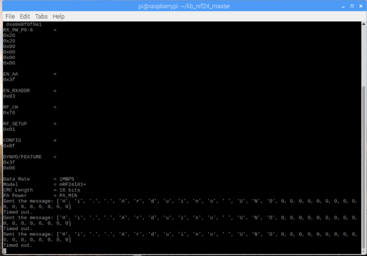 Programming Raspberry Pi to Send Message using nRF24l01