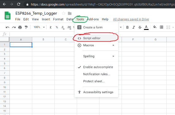 Scripting on Google Sheet using ESP32