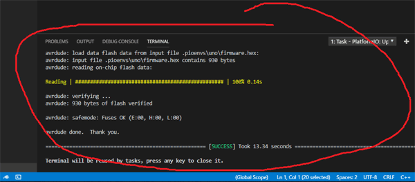 Successfully Uploaded Code for Particle IO Project for Arduino UNO