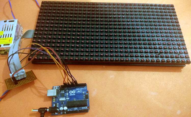 Digital Notice Board using P10 LED Matrix Display and Arduino Setup