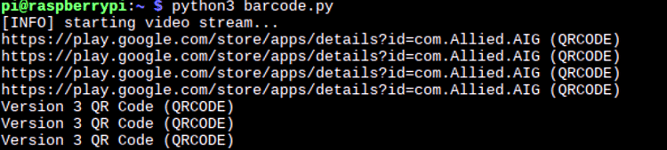 Raspberry Pi Extracted Barcode Data 