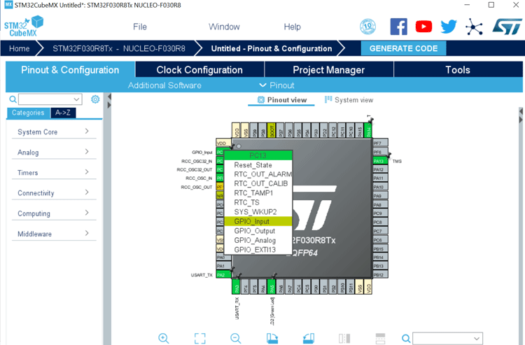 STM32CubeMX for STM32 Nucleo64 Development Board