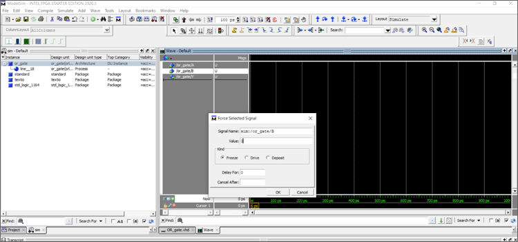 AND Gate Implementation in ModelSim