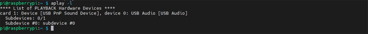 aplay –l Command in Terminal Window