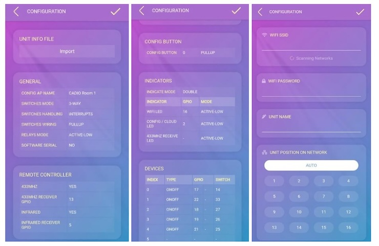 CADIO configuration for ESP32 home automation