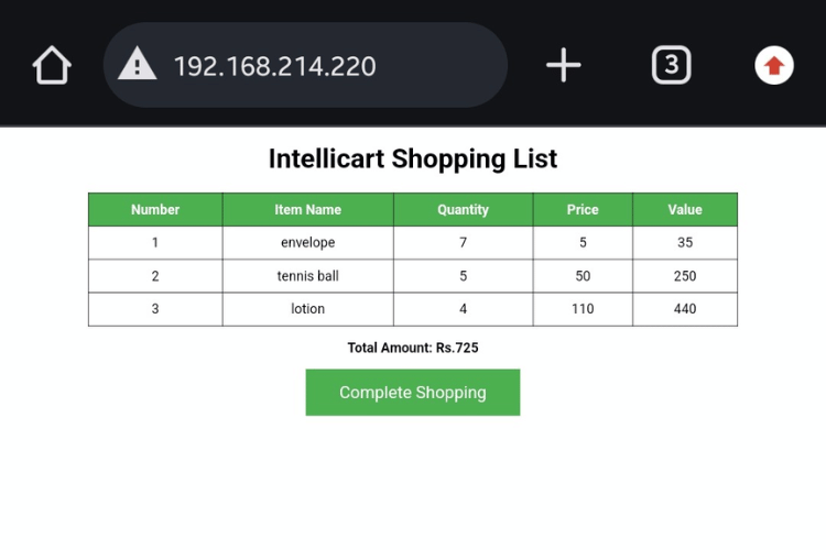 IntelliCart Shopping List UI