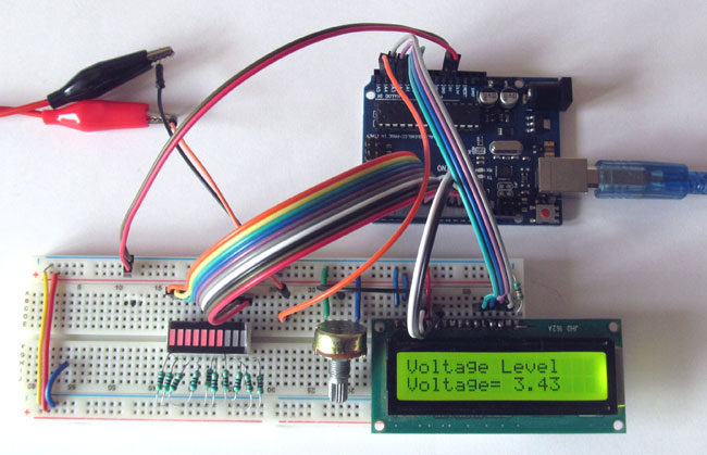 Battery Voltage Indicator using Arduino and LED Bar Graph