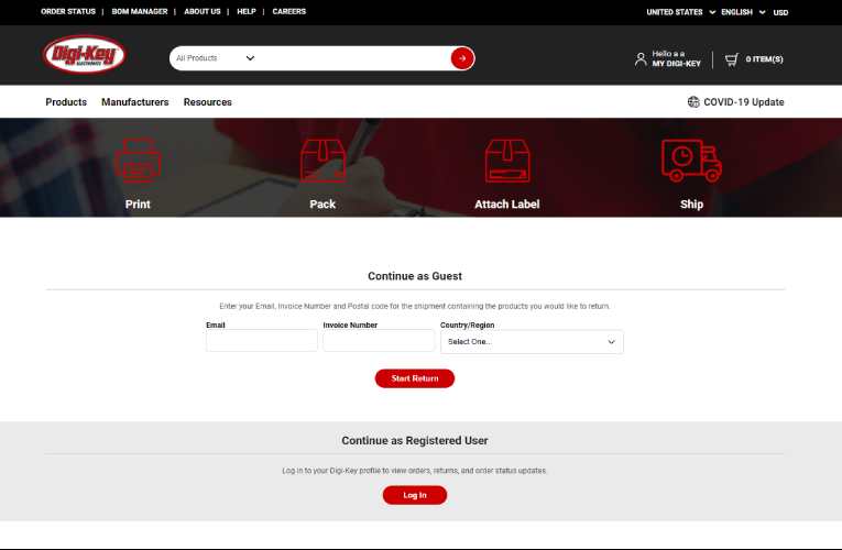 Updated Version of Digi-Key Electronics Online Returns and Order Issues Portal