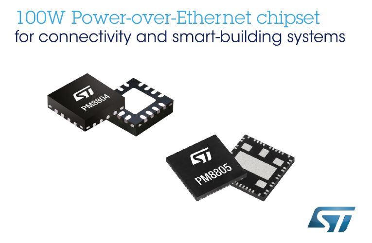 100W Power-over-Ethernet Chipset for Connectivity and Smart-Building Applications